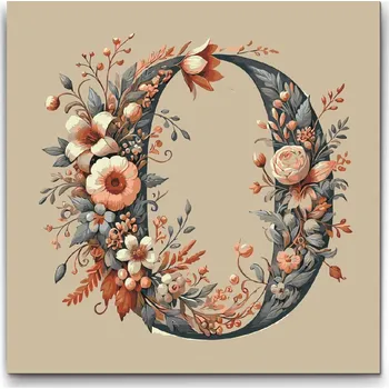 Malování podle čísel - Písmeno O - Květinový vzor Velikost: 50x50cm, Rámování: Pouze srolované plátno