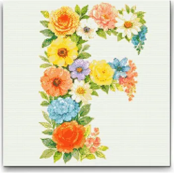 Diamantové malování Diamantové malování - Písmeno F - Květinový vzor Velikost: 50x50cm, Rámování: Pouze srolované plátno, Diamanty: Čtvercové