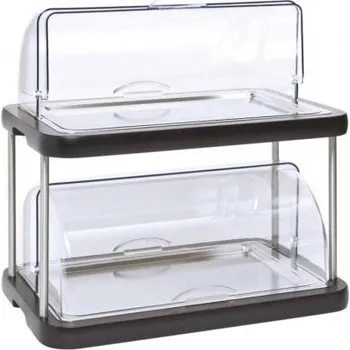 Zepe Podnos chladící 2-patrový Wood, 2x rolovací víko, 2x nerez plato GN 1/1, dřevo Wenge