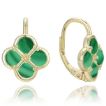 0973 MINET Pozlacené stříbrné náušnice čtyřlístky s malachitem