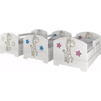 Dětská postel Dětská postel Žirafa 140x70 cm BÍLÁ - BÍLÁ - 2x krátká zábrana bez šuplíku
