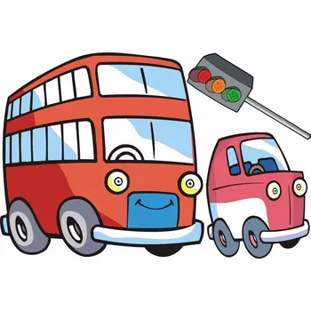 Samolepící dekorace Červený veselý autobus samolepka na zeď - S