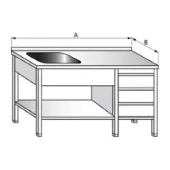 Dílenský stůl PMN - Výroba nerezového zařízení s.r.o. Nerezový mycí stůl s dřezem, policí a šuplíkovým boxem 1200 x 700 x 900 mm, dřez 400 x 400 x 250 mm