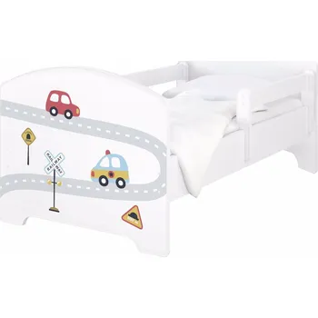 Dětská postel Dětská postel Oskar Auta 140x70 cm - Bílá - 2x krátká zábrana bez šuplíku
