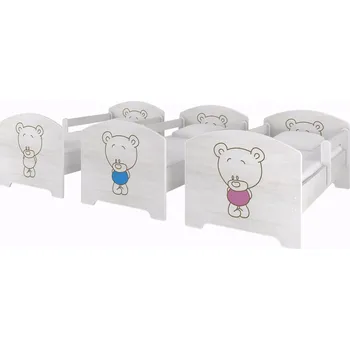 Dětsný nábytek Dětská postel Medvídek 160x80 cm BÍLÁ - RŮŽOVÁ - 1x krátká + 1x dlouhá zábrana bez šuplíku