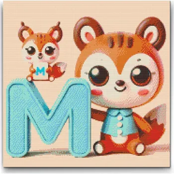 Diamantové malování Diamantové malování - Písmeno M - Se zvířátkem Velikost: 50x50cm, Rámování: Pouze srolované plátno, Diamanty: Čtvercové