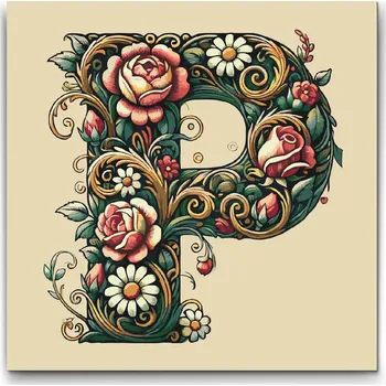 Malování podle čísel - Písmeno P - Květinový vzor Velikost: 50x50cm, Rámování: Pouze srolované plátno