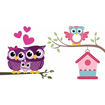 Samolepící dekorace Rodina soviček samolepka na zeď - S