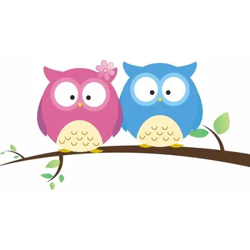 Samolepící dekorace 2 sovičky růžová, modrá samolepka na zeď - S