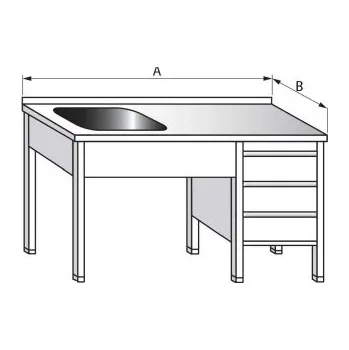 Dílenský stůl PMN - Výroba nerezového zařízení s.r.o. Nerezový mycí stůl s dřezem a šuplíkovým boxem 1800 x 700 x 900 mm, dřez 500 x 500 x 300 mm