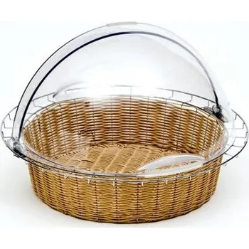 chlebník Zepe Koš na pečivo kulatý polyratanový s rolovacím čirým víkem