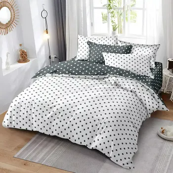 Povlečení NOVINKA 2025 ! LUXUSNÍ BAVLNĚNÉ OBOUSTRANNÉ POVLEČENÍ S PUNTÍKEM - ŠEDO - BÍLÉ - FRANCOUZSKÉ - 200x220cm&nbsp; + PROSTĚRADLO ZDARMA !