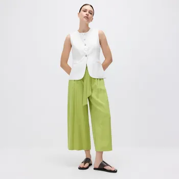 Dámské kalhoty Reserved - Volné kalhoty s vázáním - žlutozelená - YH568-71X - YH568-71X-S