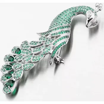 Přívěsek Dámský přívěsek stříbro 925 zirkon brož páv se zelené kameny PKL-6009
