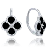 1495 MINET Stříbrné náušnice čtyřlístky s černou perletí