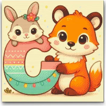 Diamantové malování Diamantové malování - Písmeno C - Se zvířátkem Velikost: 50x50cm, Rámování: Pouze srolované plátno, Diamanty: Kulaté