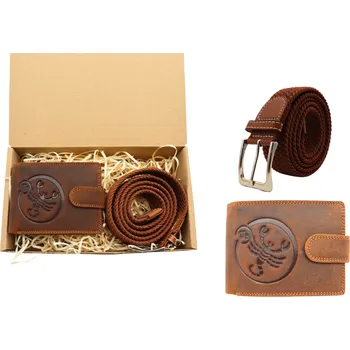 Peněženka Dárková sada pro muže – Kožená peněženka a elastický pásek v dárkové krabičce Znamení: Štír