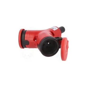 Elektrická zásuvka Konektor napájecí AC rozbočka 2P+PE 250VAC 16A červená IP44