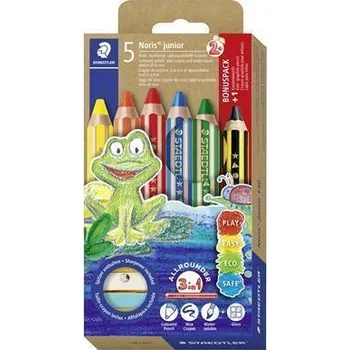 Kresba STAEDTLER Barevné pastelky Noris junior 140, 5 barev, 3v1, šestihranné, sada, STAEDTLER 140 C6P1 561952