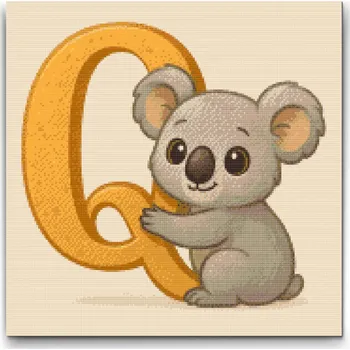 Diamantové malování Diamantové malování - Písmeno Q - Se zvířátkem 2 Velikost: 50x50cm, Rámování: Pouze srolované plátno, Diamanty: Kulaté