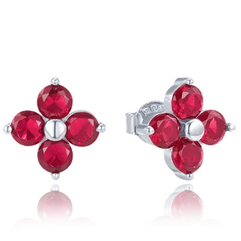 Náušnice 1605 MINET Stříbrné náušnice kytičky s růžovými zirkony