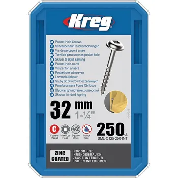 Kreg Zinc Maxi-Loc Šrouby pro skryté spoje - 32 mm, hrubý závit, 250 ks
