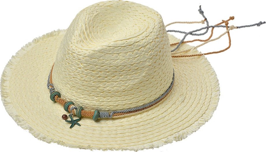 Béžový dámský slaměný sluneční klobouk se šňůrkami - 57cm