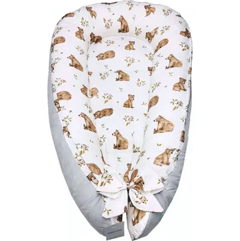 Hnízdečko pro miminko Dětské hnízdečko Velvet Medvídci - světle šedá