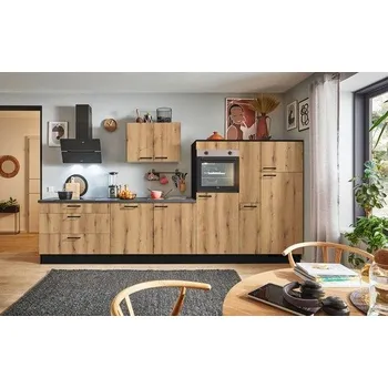 Kuchyňská linka Kuchyňská linka se spotřebiči, dřezem a dřezovou baterií Naturel 370x60x92 cm mat evoke dub 672PKW5370GAR