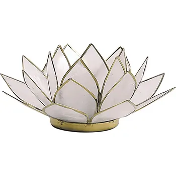 Svícen na čajovou svíčku lotosový květ 13,5 cm, bílý/perleťový