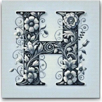 Diamantové malování Diamantové malování - Písmeno H - Květinový vzor Velikost: 50x50cm, Rámování: Pouze srolované plátno, Diamanty: Kulaté