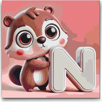 Malování podle čísel - Písmeno N - Se zvířátkem Velikost: 50x50cm, Rámování: Pouze srolované plátno