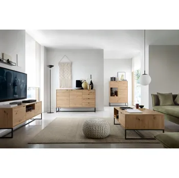 Komoda Velká komoda dub artisan 153 cm - moderní, 4 zásuvky, 2 dvířka