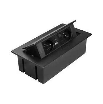 Elektrická zásuvka GTV MULTISOFT nábytková zásuvka 2x zásuvka s uzemněním, USB A+C, RJ45, napájecí kabel se zástrčkou, černá