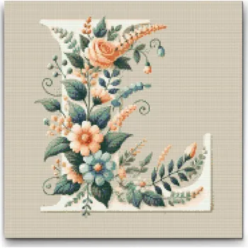 Diamantové malování Diamantové malování - Písmeno L - Květinový vzor Velikost: 50x50cm, Rámování: Pouze srolované plátno, Diamanty: Kulaté