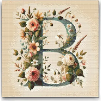 Diamantové malování Diamantové malování - Písmeno B - Květinový vzor Velikost: 50x50cm, Rámování: Pouze srolované plátno, Diamanty: Čtvercové