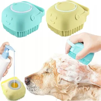 Kosmetika pro psa SILIKONOVÝ KARTÁČ NA MYTÍ SRSTI PRO PSY A KOČKY S DÁVKOVAČEM