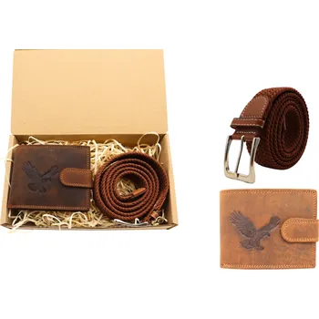 Peněženka Dárková sada pro muže – Kožená peněženka a elastický pásek v dárkové krabičce Orla