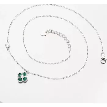 Náhrdelník Dámský náhrdelník stříbro 925 zeleným čtyřlístkem PKL-5023 délka 42 cm