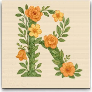 Diamantové malování Diamantové malování - Písmeno R - Květinový vzor Velikost: 50x50cm, Rámování: Pouze srolované plátno, Diamanty: Čtvercové