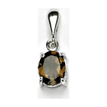 Drahý kámen Zlatý přívěsek, bílé i žluté zlato, přírodní záhněda 9x7 mm, P 1244/22
