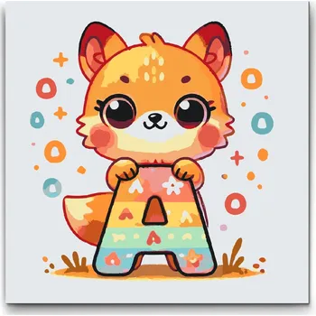 Malování podle čísel - Písmeno A - Se zvířátkem Velikost: 50x50cm, Rámování: Pouze srolované plátno