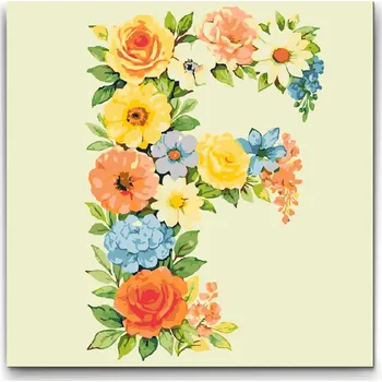 Malování podle čísel - Písmeno F - Květinový vzor Velikost: 50x50cm, Rámování: Pouze srolované plátno