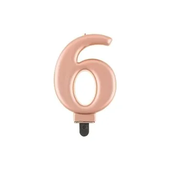 Dortová svíčka Dortová svíčka metalická - Číslice 6 / RŮŽOVÁ