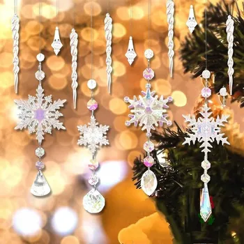 Vánoční dekorace Křišťálový lapač slunce - Akrylové ozdoby na okno nebo vánoční stromeček - 12 kusů