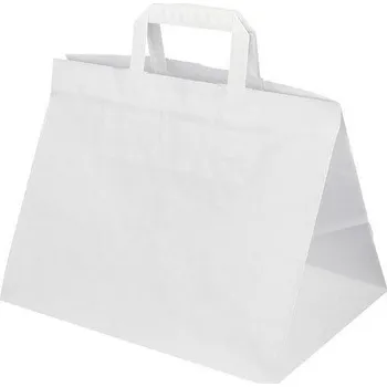 Papírová taška bílá Takeaway 320x200x280 mm s plochým uchem, odnosová taška