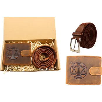 Peněženka Dárková sada pro muže – Kožená peněženka a elastický pásek v dárkové krabičce Znamení: Váhy