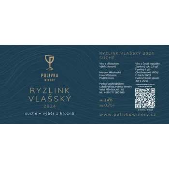 Víno Ryzlink vlašský 2024, výběr z hroznů, Polivka Winery, suché