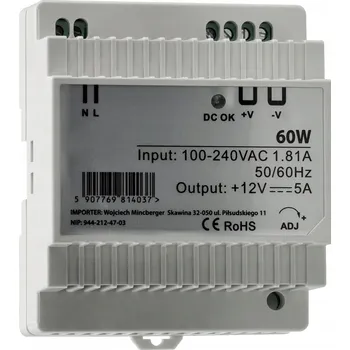 Napájecí zdroj pro osvětlení Berge LED zdroj na DIN lištu 12V - 60W - 5A