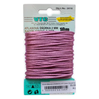 Šňůra atlasová LEVANDULOVÁ 2mm -10m 24118 - Levandulová, 10 m balení